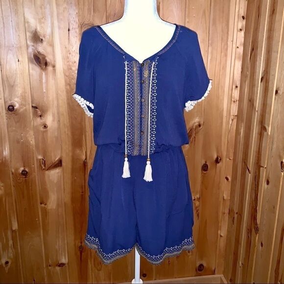 Spenser Jeremy NWOT blue embroidered romper size 6 - Picture 2 of 8